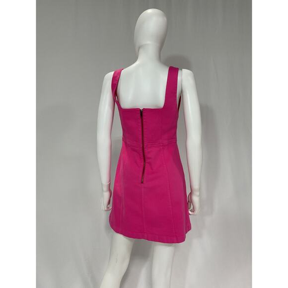 Alice + Olivia 'Ramsey' Pink Stretch Denim Sleeveless Square Neck Mini Dress - Picture 3 of 5